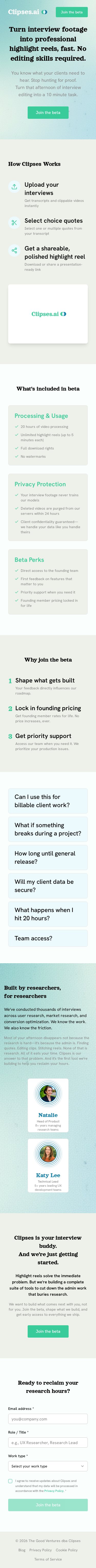 Clipses mobile website screenshot