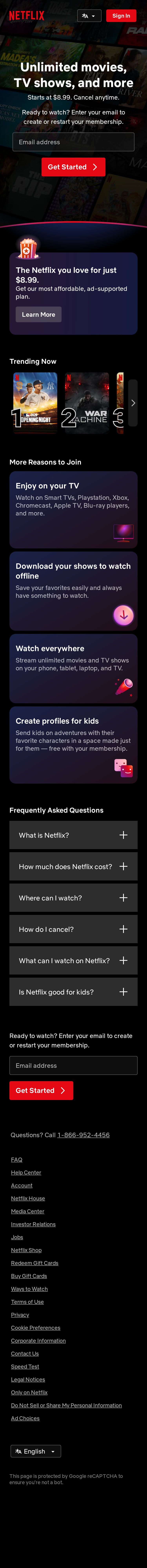 Netflix mobile website screenshot