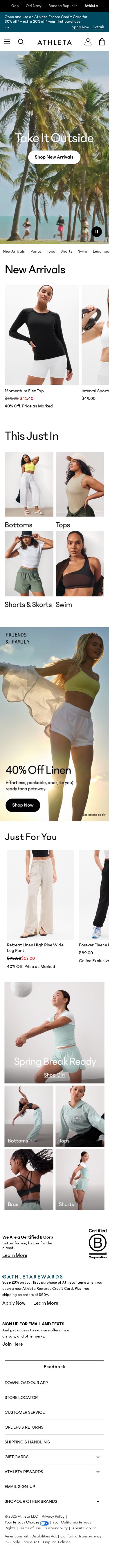 Athleta mobile website screenshot