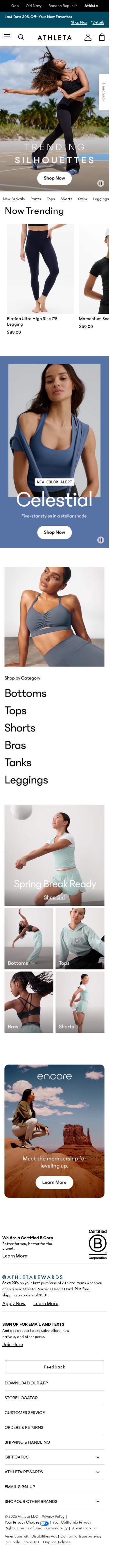 Athleta mobile website screenshot