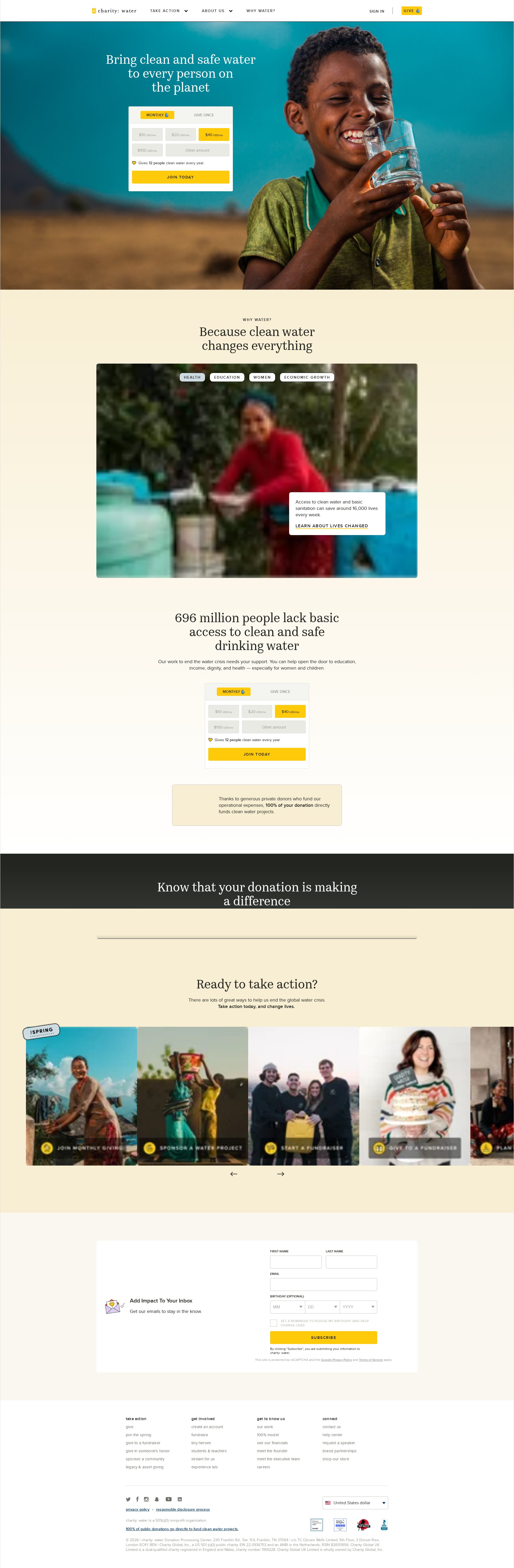 charity: water website screenshot