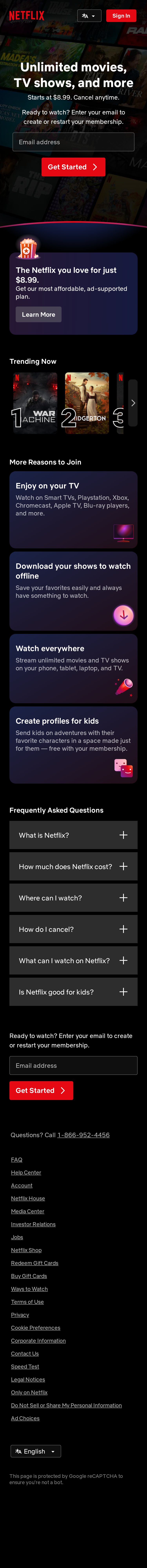 Netflix mobile website screenshot