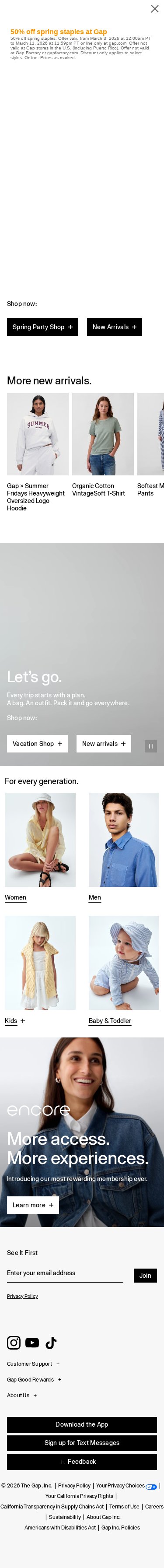 Gap Inc. mobile website screenshot