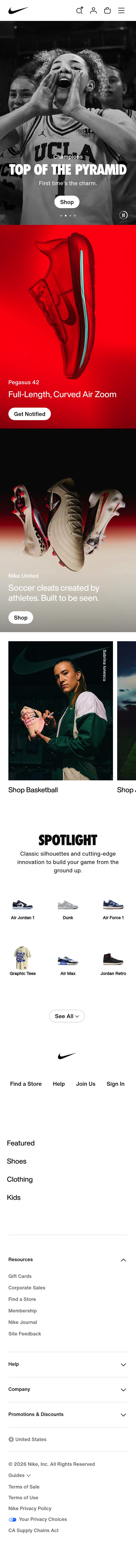 Nike, Inc. mobile website screenshot