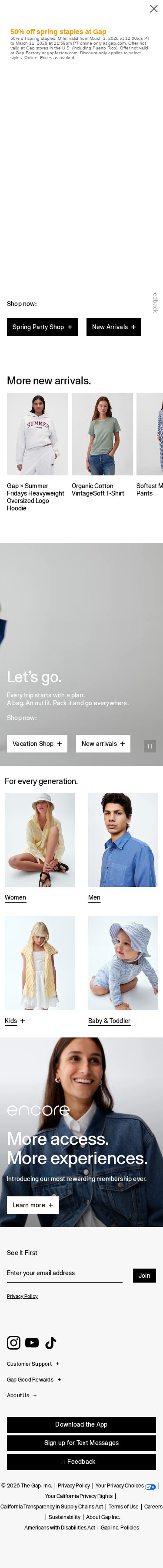 Gap Inc. mobile website screenshot