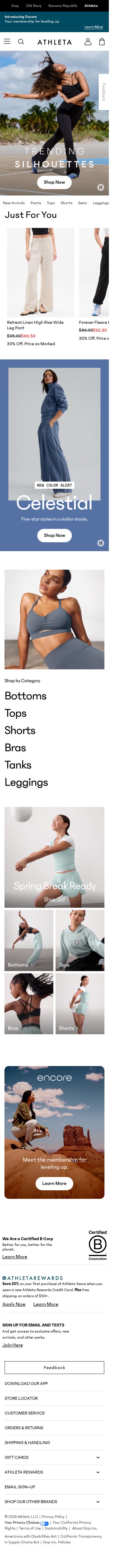 Athleta mobile website screenshot