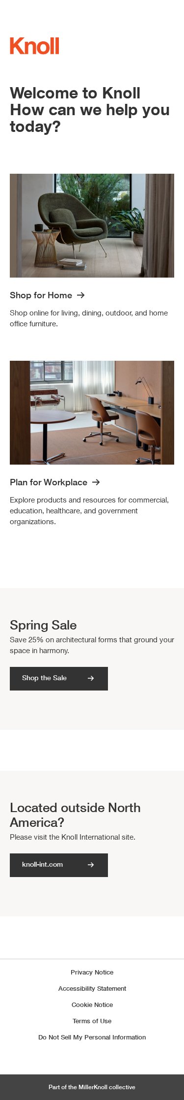 Knoll mobile website screenshot