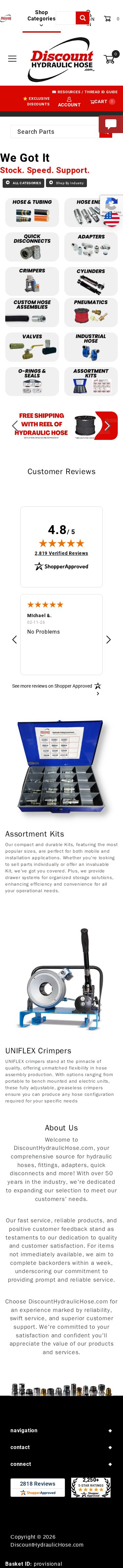 Discount Hydraulic Hose mobile website screenshot