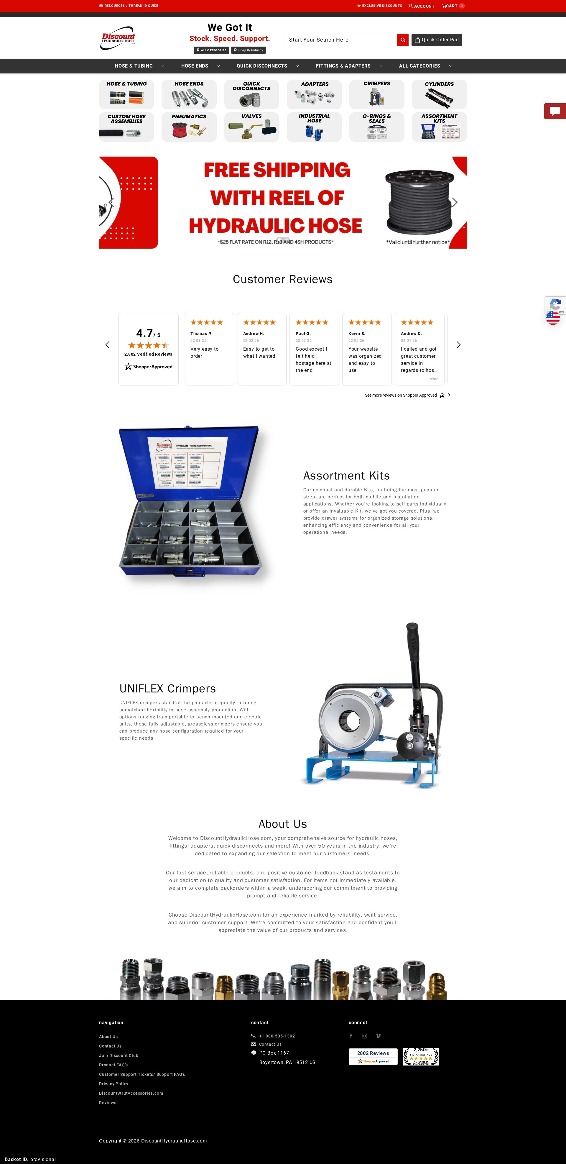 Discount Hydraulic Hose website screenshot