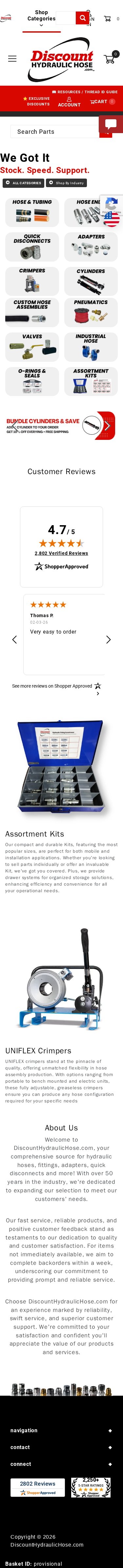 Discount Hydraulic Hose mobile website screenshot