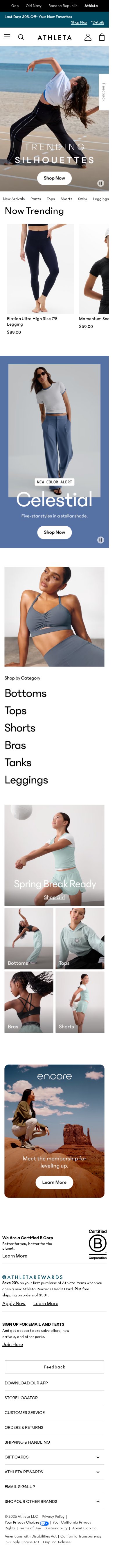Athleta mobile website screenshot