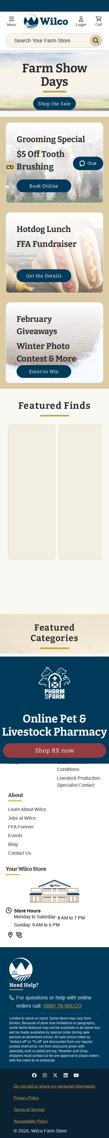 Wilco Farm Stores mobile website screenshot