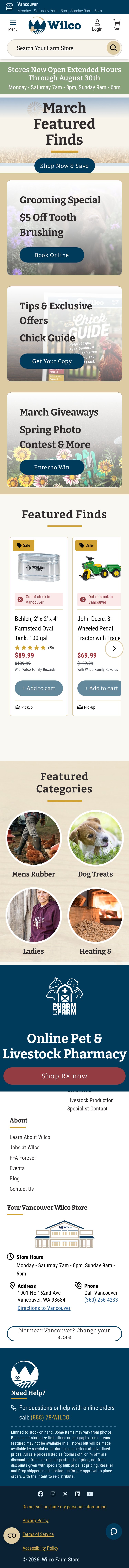 Wilco Farm Stores mobile website screenshot