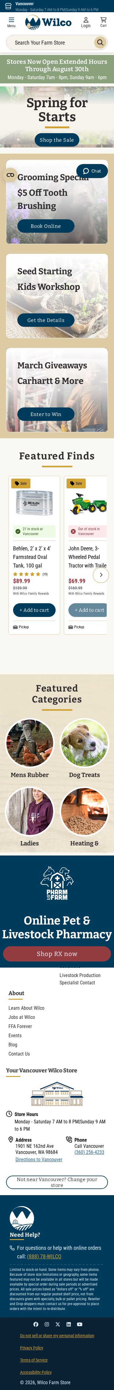 Wilco Farm Stores mobile website screenshot