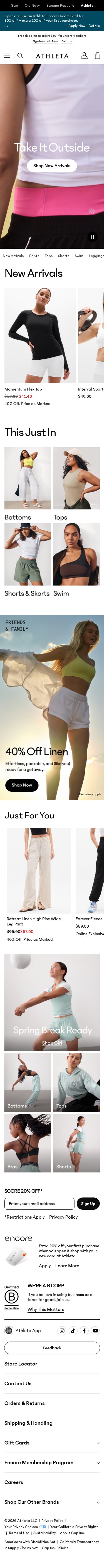 Gap Inc. mobile website screenshot